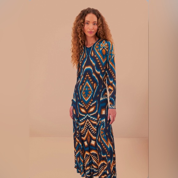 Farm Rio Blue Pineapple Ikat Maxi Dress - Picture 2 of 10